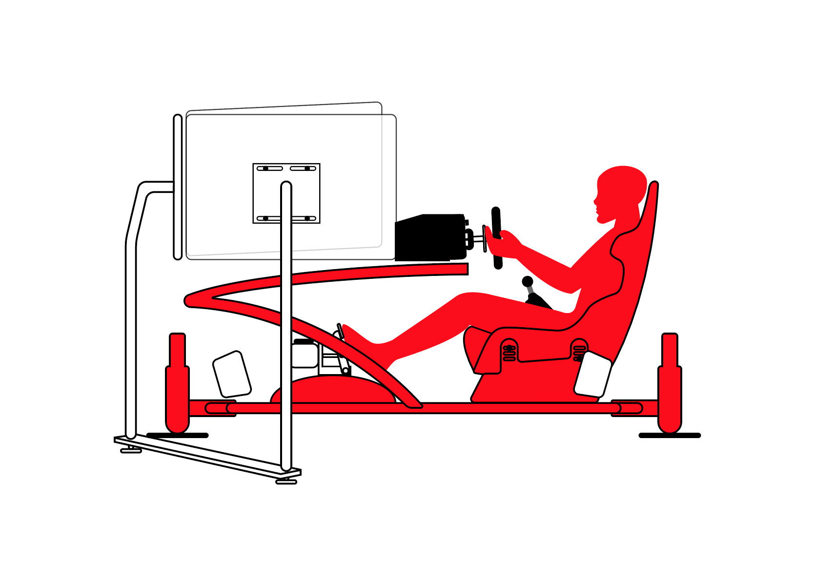 A simulator that moves the weight of the driver and platform